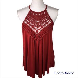NWOT Red Spaghetti Strap Halter Crochet Tank Top Sz S Flowy